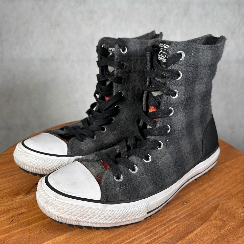 Converse Woolrich Chuck Taylor Boots Women 9.5 Grey Wool Good 549686C Back Zip - Picture 1 of 13